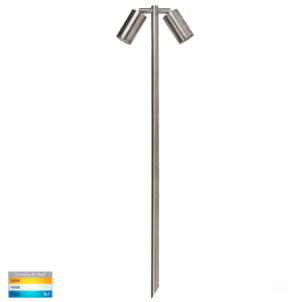 TIVAH 10W TRI-COLOUR 12V LED 316 STAINLESS STEEL DOUBLE GARDEN SPIKE LIGHT (HV1405T-SS316)
