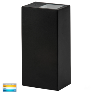 VELDI 10W 240V TRI-COLOUR LED, SQUARE UP/DOWN EXTERIOR WALL LIGHT - BLACK (HV3633T-BLK)