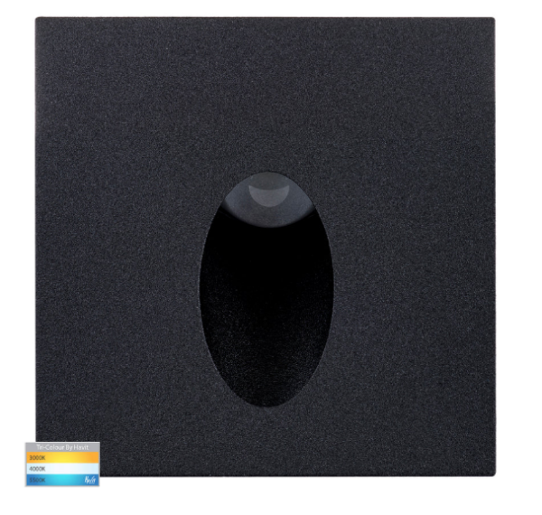 RECES 3W 12V TRI-COLOUR SQ. LED STEP LIGHT ALUMINIUM MATT BLACK (HV3215T-BLK-12V)