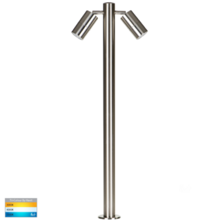 TIVAH 10W 240V TRI-COLOUR LED 316 STAINLESS STEEL DOUBLE ADJ. BOLLARD SPOTLIGHT (HV1507T-SS316-240V)