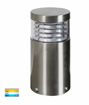 MINI LOUVRE 9W 240V E27 TRI-COLOUR LED 190MM MINI BOLLARD LIGHT - 316 STAINLESS STEEL/BLACK (HV1615T)