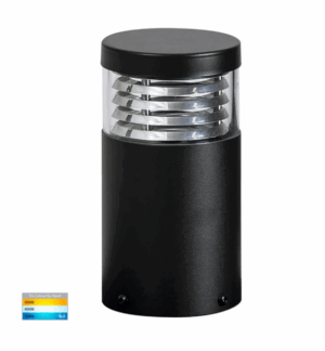 MINI LOUVRE 5W 12V TRI-COLOUR LED 190MM MINI BOLLARD LIGHTS - 316 STAINLESS STEEL/BLACK (HV1615T)