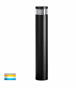 MAXI LOUVRE 9W 240V E27 TRI-COLOUR LED 600MM  BOLLARD LIGHT - 316 STAINLESS STEEL/BLACK (HV1616T)