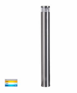 MAXI LOUVRE 9W 240V E27 TRI-COLOUR LED 900MM BOLLARD LIGHT - 316 STAINLESS STEEL/BLACK (HV1618T)