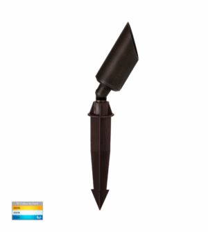 SHAWL 5W 12V TRI-COLOUR LED SMALL GARDEN ADJUSTABLE SPIKE SPOTLIGHT - ANTIQUE BRASS/BLACK (HV1458T)