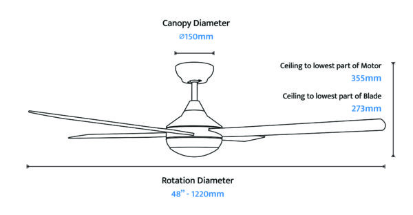 Heron 48" (1200mm) White AC Ceiling Fan + LED Light (HERON-448-WH-LED) - Image 3