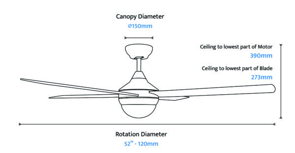 Heron 48" (1200mm) White AC Ceiling Fan + E27 Light (HERON-448-WH-E27) - Image 3